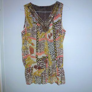Zac & Rachel Brown Gold Beaded Sequins Top XL